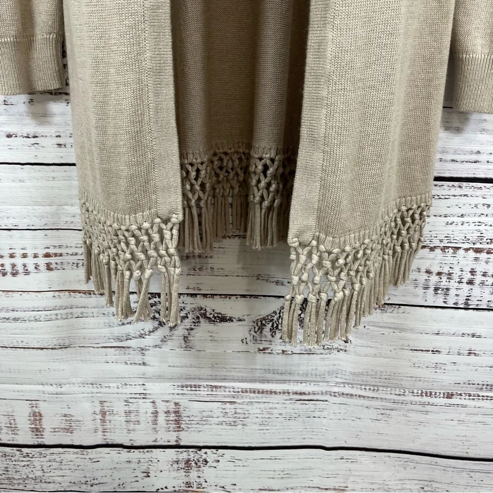 White House Black Market Tan Duster Fringe Long Sleeve Cardigan Sweater